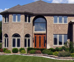 wood door with large overhead window