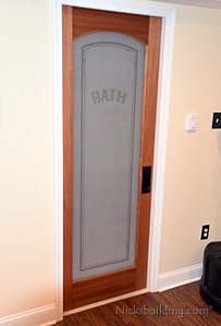 Custom Frosted Glass Pocket Door for Bathroom