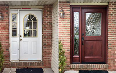 Steel door being replaced with Mahogany