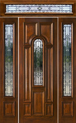 Exterior Wood Doors with Panels and Wrought Iron