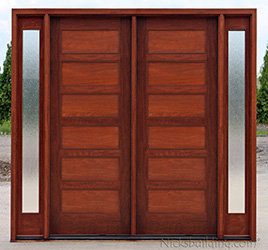 AC508 Shaker Panel Double Doors with Rain Glass Sidelights