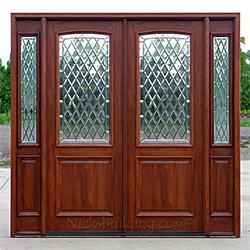 2 Panel Mahogany Double Doors with Sidelights Chateau Glass