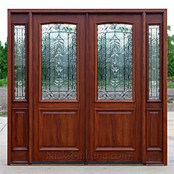 2 Panel Mahogany Double Doors with Iron Classic Glass