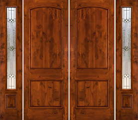 SW-66 Rustic Double Doors with Builder Patina Glass