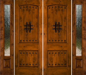 SW-83 rustic exterior double doors with flemish glass sidelights