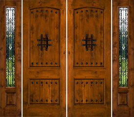 rustic exterior double doors SW-83 with SW-100 Iron Classic Sidelights