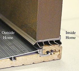 door sweep installation on wood door cutaway view