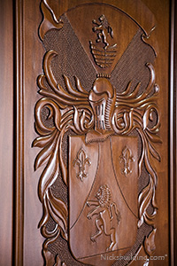 African Mahogany Carved Exterior Door with Family Crest