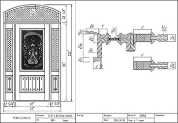 custom carved door with family crest line drawing